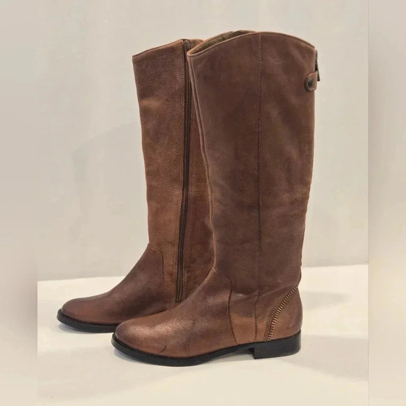 Arturo Chiang Leather Knee High Riding Boots in Cognac Brown Size 9.5 - Picture 2 of 8